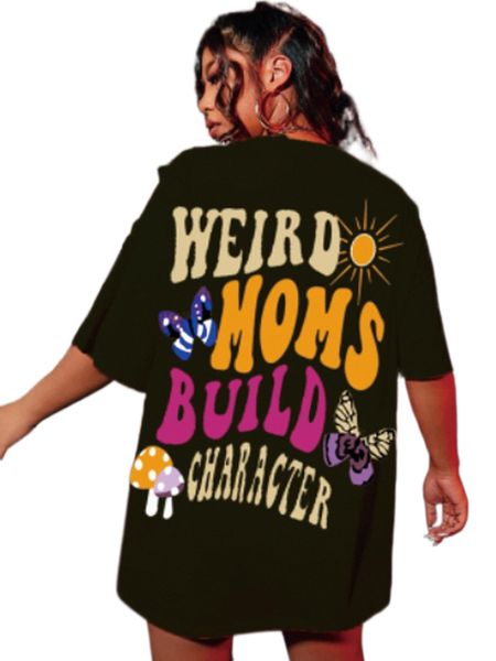 

plus slogan graphic drop shoulder t-shirt 79dt#, Black