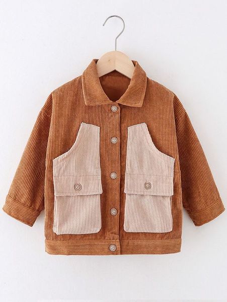 

toddler boys colorblock patched pocket button detail corduroy coat she, Blue;gray