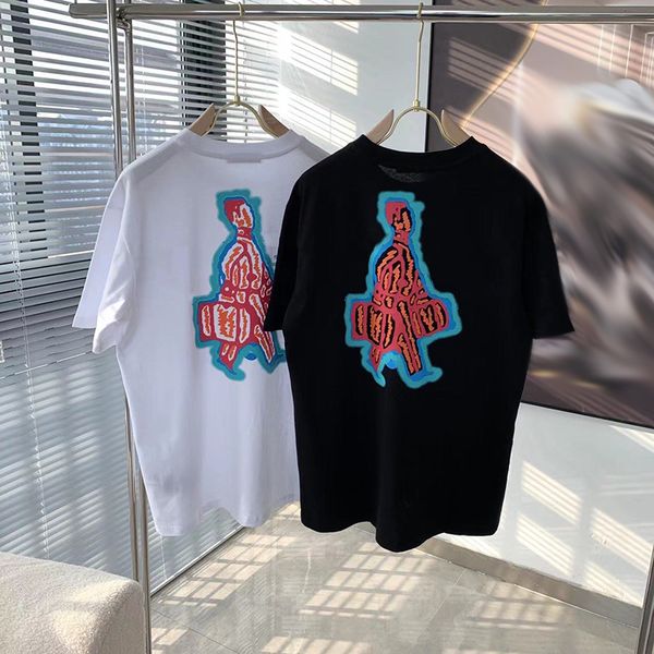 

classic pattern womens t-shirt round neck loose and breathable fashion mens tees street fashion able couples wear, White