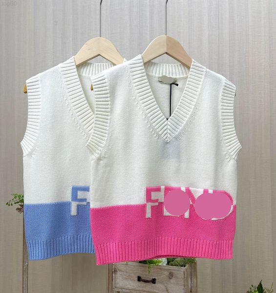 

women's t-shirt designer fd ~ cattle spring new fashion contrast letter jacquard short v-neck thin wool knitted vest898s 2002 luxury, White