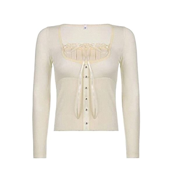 

womens y2k long sleeve crop lace patchwork aesthetic t shirts slim fit blouse tee streewear white r2yj#