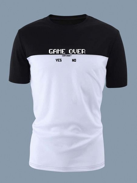 

men two tone slogan graphic tee b2sk#, White;black