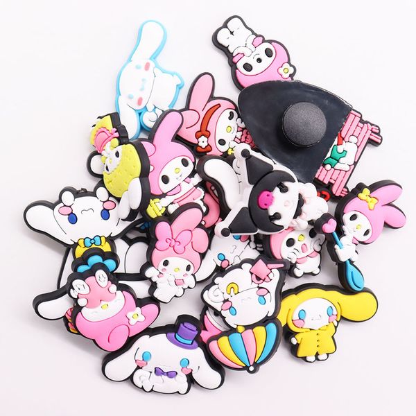 

wholesale 50pcs pvc ml cartoon shoe charms kawaii japan anime bow heart flower croc jibz fit wristbands girls shoes ornaments 220706, White;pink