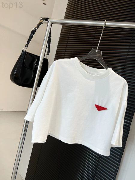 

women's t-shirt designer chaopai 22 early spring new triangular contrast color super simple short casual fashion versatile sleeve t-shi, White