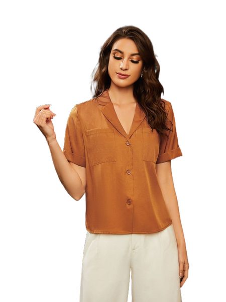 

dual pocket rolled sleeve blouse f5r7#, White
