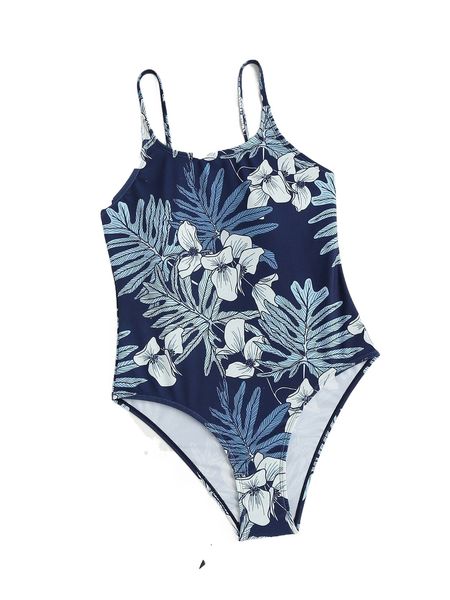 

tropical print one piece swimsuit q181#, White;black