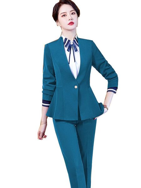 Damen Zweiteilige Hosen Frauen Wein Marineblau Schwarz Hosenanzug Weiblicher V-Ausschnitt Formaler Blazer Jacke und Hose 2 Set für Büro Damen Arbeitskleidung