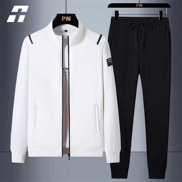 

casual mens tracksuit spring autumn sportswear men 2 piece sets sweatpants print brand zipper male sweatshirt suit plus size 220810, Gray