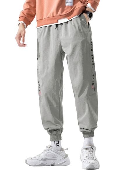 

men letter graphic drawstring waist pants x0il#, Black