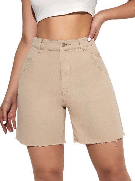 

high waisted raw hem denim shorts 36iu#, White;black