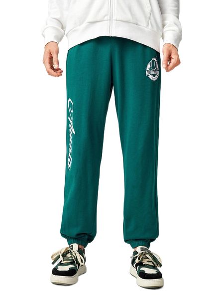 

men baseball & letter graphic drawstring waist sweatpants 69or#, Black