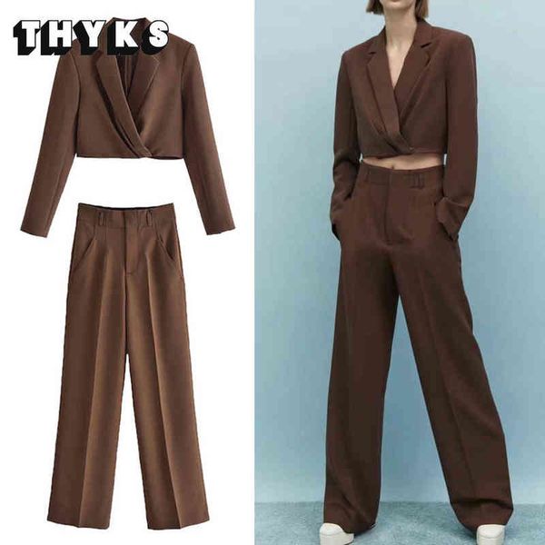 

suits for women blazer set 2 piece pants chictraf za 2022 spring short jacket wide pipe pants office outfits elegant overall j220813, White;black