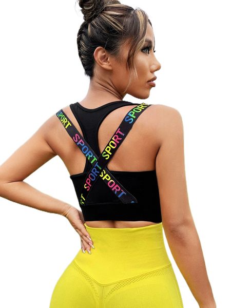 

letter tape criss cross back sports bra p9ru#, Gray