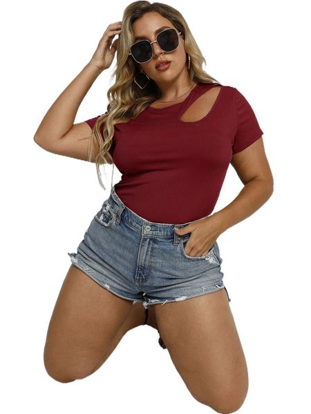 

plus solid cut out tee b50s#, Black