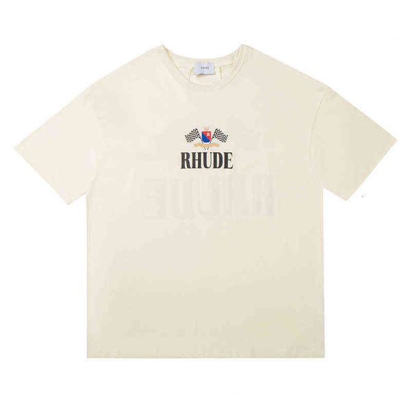 

fashion brand rhude 22ss high street beautiful loose printed short sleeved t-shirt lovers' wear for men and women, White;black