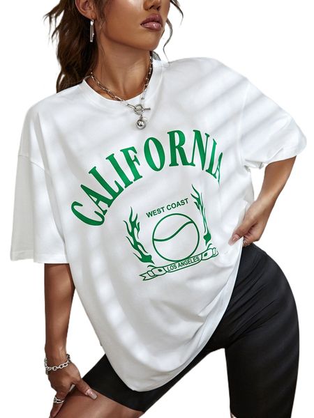 

drop shoulder letter & graphic print tee g7pr#, White