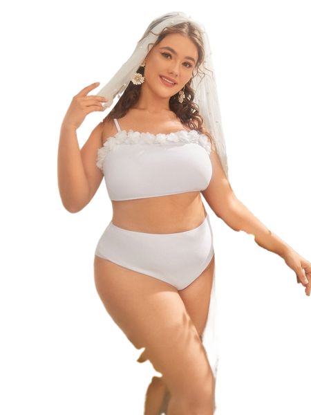 

plus plain appliques detail bikini swimsuit f5kw#, White;black