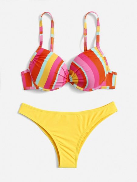 

colorful stripe push up bikini swimsuit g0hd#, White;black
