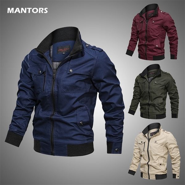 

stand collar men windbreakers casual military jacket mens coat clothing spring autumn cotton bomber jacket men outerwear 220809, Black;brown
