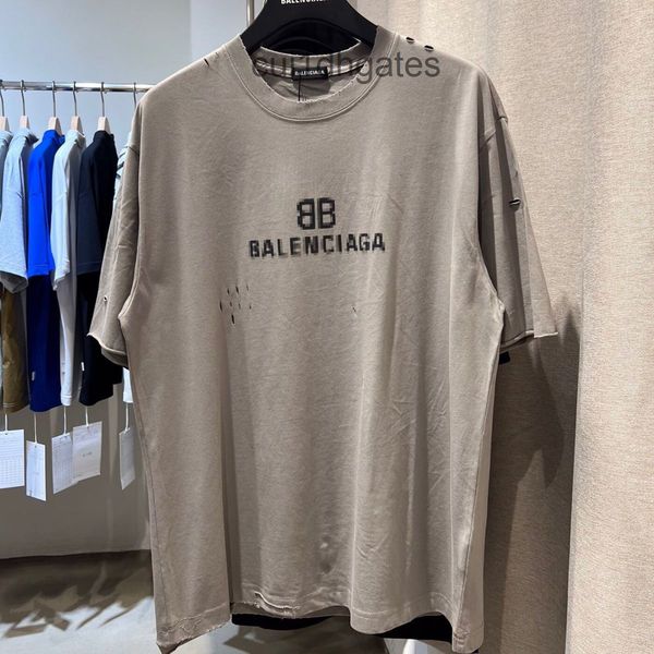 

2022 designer bal t shirt advanced version paris home 22ss phantom mosaic fuzzy letter os b short sleeve t-shirt, White;black