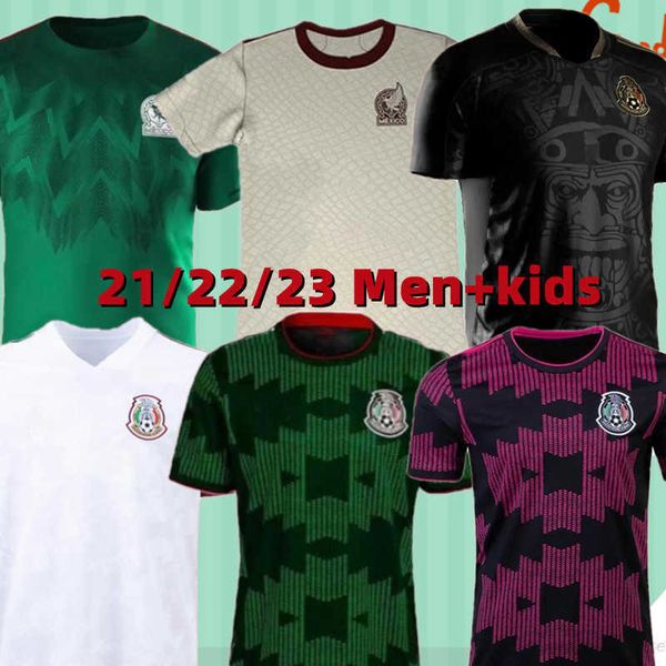 

21 22 23 mexico soccer jersey home away 2021 2022 2023 chicharito lozano dos santos football shirt men kids kit sets uniforms fans version, Black;yellow
