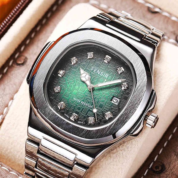 

designer clock 2022 new brand luxury fashion men watches for stainless steel sport square analog quartz watch for man relogio masculino, Slivery;brown