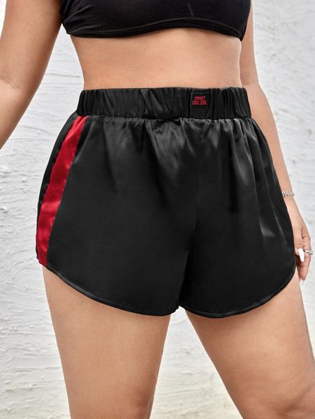 

plus letter patched contrast side seam straight leg shorts c3et#, Black