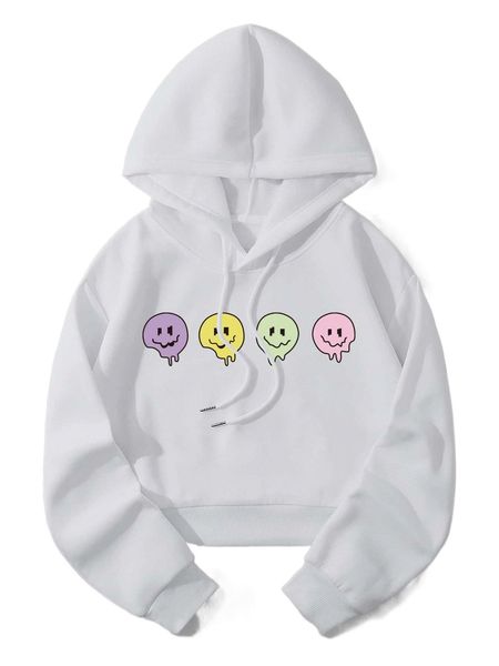 

expression print drawstring front crop thermal lined sweatshirt g6zs#, Black