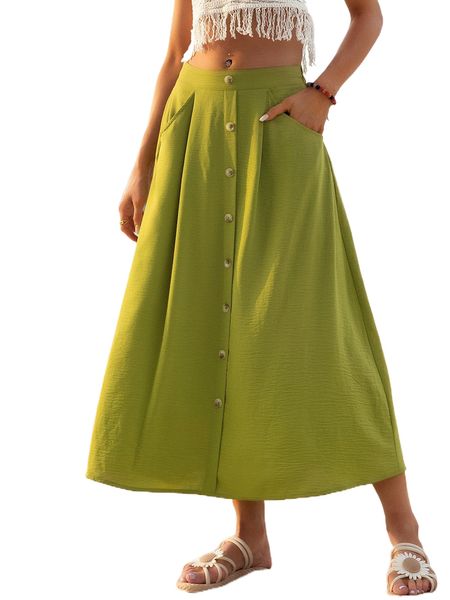 

button front slant pocket skirt g7iu#, Black