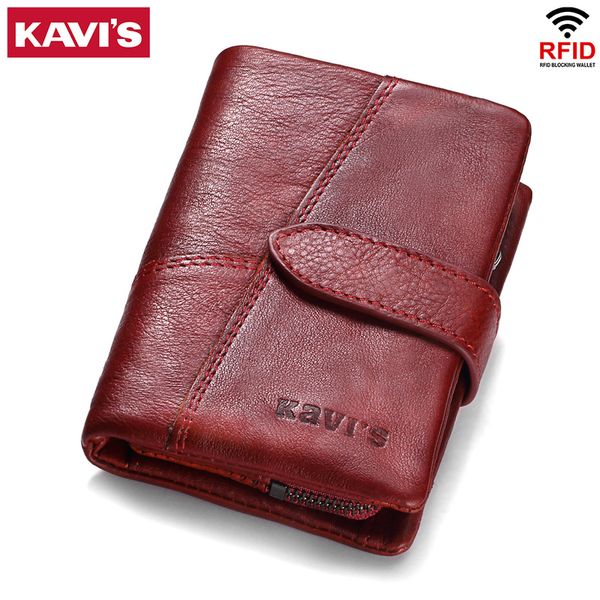

kavis genuine leather women wallet and purses coin purse female small portomonee rfid walet lady perse for girls money bag 220421, Red;black