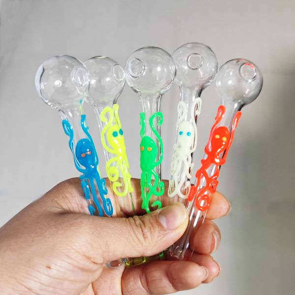 Tubo de fumaça de polvo pyrex queimador de óleo cachimbo de vidro 4 polegadas que brilha no escuro vidro grosso colorido água cachimbos de mão acessórios para fumar para fumantes presentes atacado