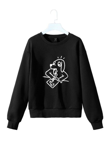 

x seanyboydraws cartoon graphic drop shoulder sweatshirt t25u#, Black