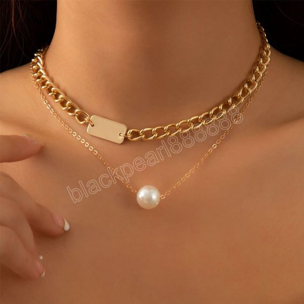 

gold color thick clavicle chains necklace for women trendy pearl pendants chokers fashion party jewelry, Silver