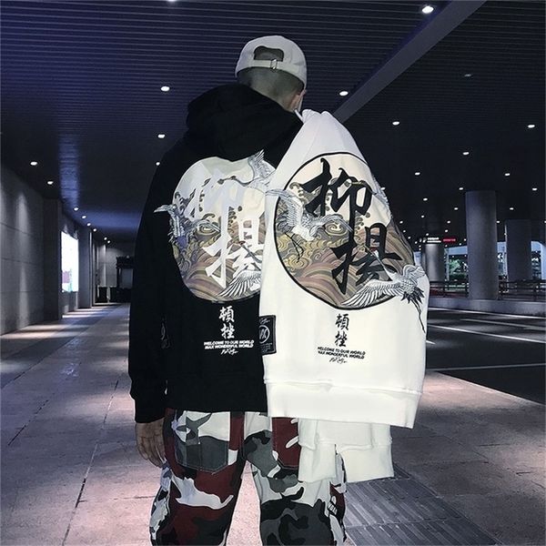 

crane embroidery hip hop hoodies sweatshirts cotton kanji embroidery autumn sweatshirts us size s xl lj200826, Black