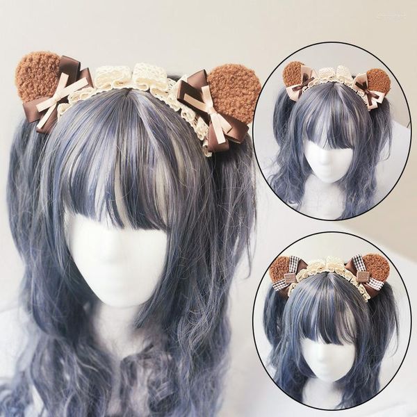 Outra festa de evento fornece doce lolita luxuosa orelhas de urso para a cabeça Kawaii Bowknot Hair Hoop Girls Hairdrend Headdress Anime Maid Cosplay ACCE