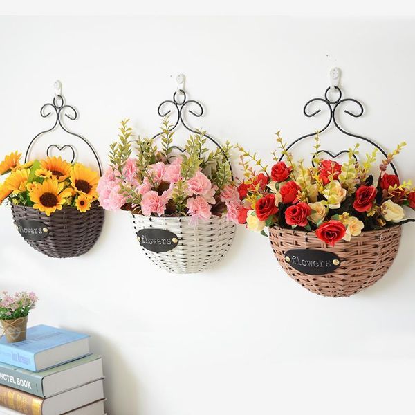 Dekoratif çiçek çelenkleri yapay çiçek papatya ayçiçeği buket dekorasyon ev oturma odası duvar asılı sepet dekorasyon