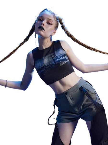 

romwe cyber luvr bridge scenery print tank 23mj#, White