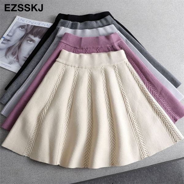 

casual aline mini sweater thick skirt female autumn winter sweater sun skirt women girl short sweaterskirt 210306, Black