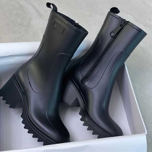 

women betty beeled boots pvc rubber high heels knee-high tall rain boot black waterproof welly platform shoes outdoor rainshoes244c