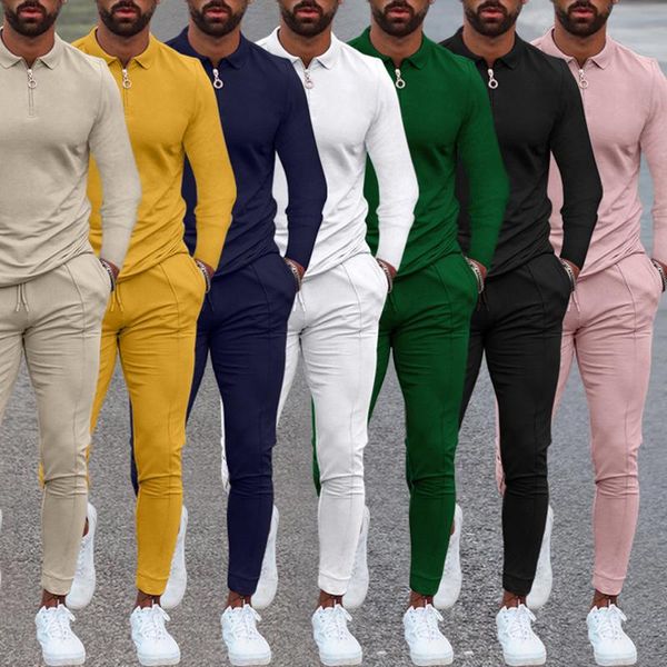 

running sets 2022 spring men's casual suit gentleman long sleeve t-shirt solid color jacket + pants sportswear, Black;blue