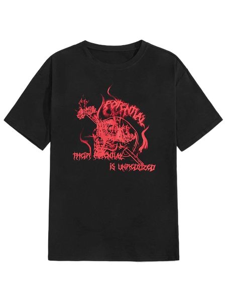 

romwe guys skull print oversized tee y498#, White;black
