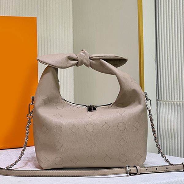 

knot handle crossbody bag chain shoulder bags women handbag axillary hobo bag pore letters perforated cow leather metal zipper wallet