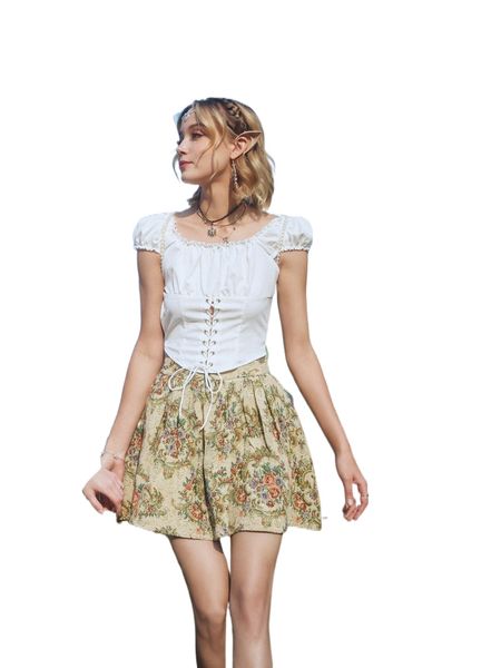 

romwe lace up ruched bust blouse y1mq#, White