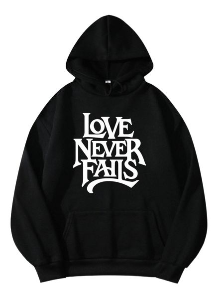 

slogan graphic drawstring thermal lined hoodie y1nf#, Black
