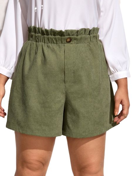 

plus paperbag waist single button cord shorts l4ee#, Black