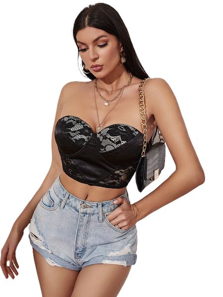 

c.ontrast l.ace b.ackless bustier tube t.op 51k0#, White