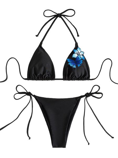 

embroidery halter triangle bikini swimsuit c5aq#, White;black