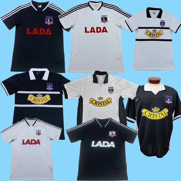 

91 92 96 99 colo colo retro soccer jersey 2011 cup shirt angel fernrndez vidrl lerl home white away black short sleeve football shirt, Black;yellow