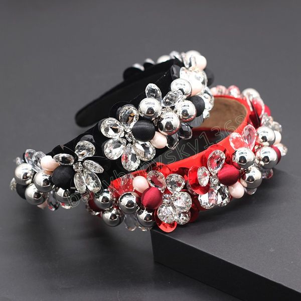 

crystal particle iron ball flower exaggerated hair accessory full crystal flower padded headbands luxurious hairbands, Slivery;white