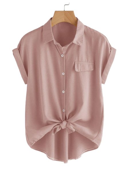 

plus knot hem button up shirt m52q#, Black